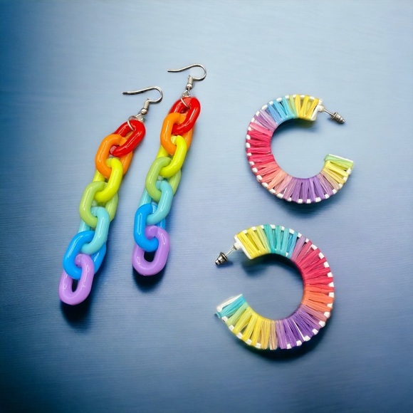 Pride Month Pair Pierced Rainbow Unisex Earrings - Picture 1 of 5